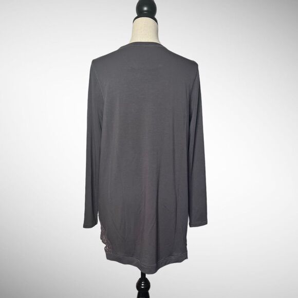 ModernSoul® Luxe French Terry Gray Lace-Trim Tunic Sweater - Picture 3 of 7